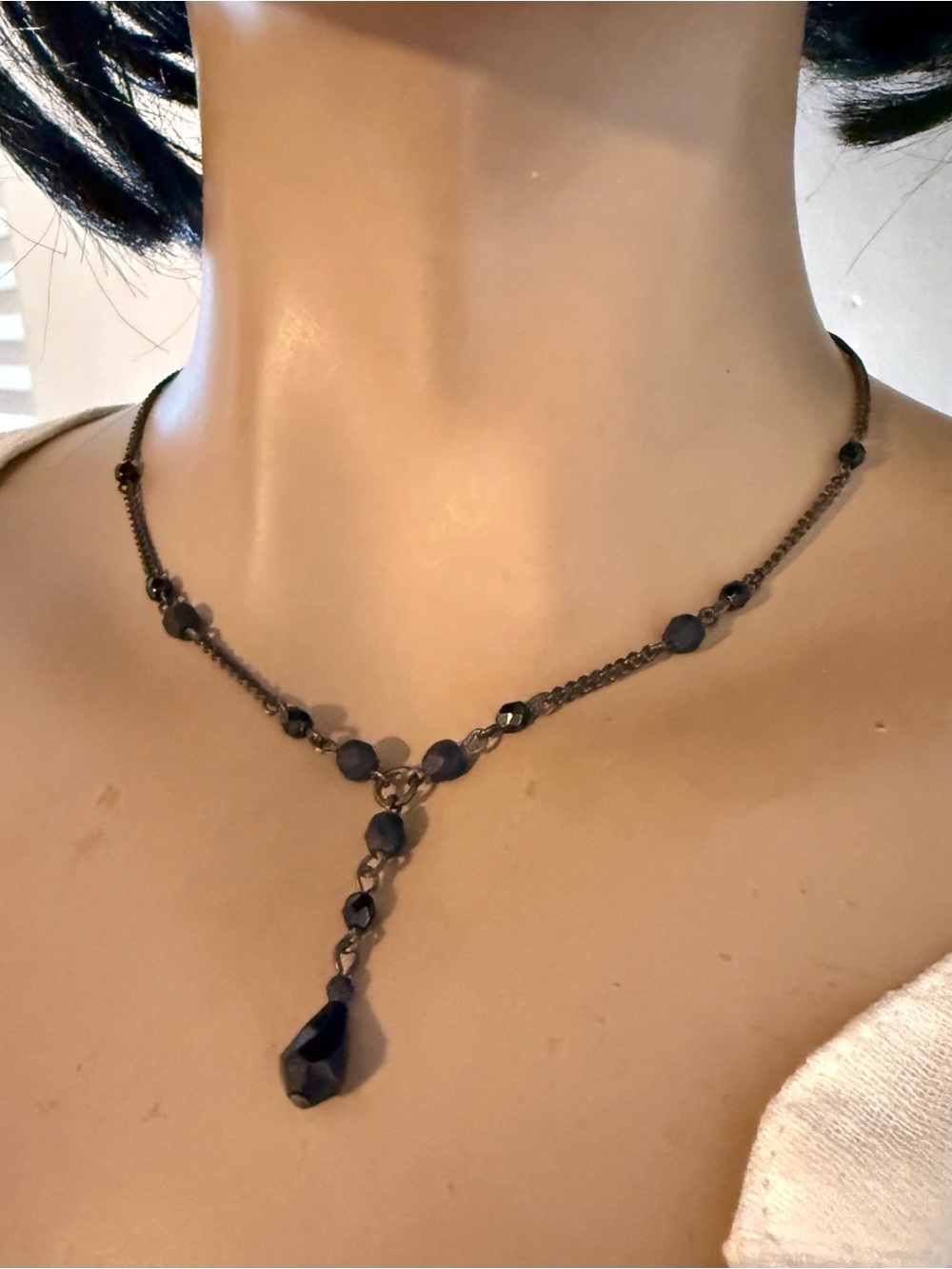 Vintage Black Lariat Teardrop Y-Necklace Gothic